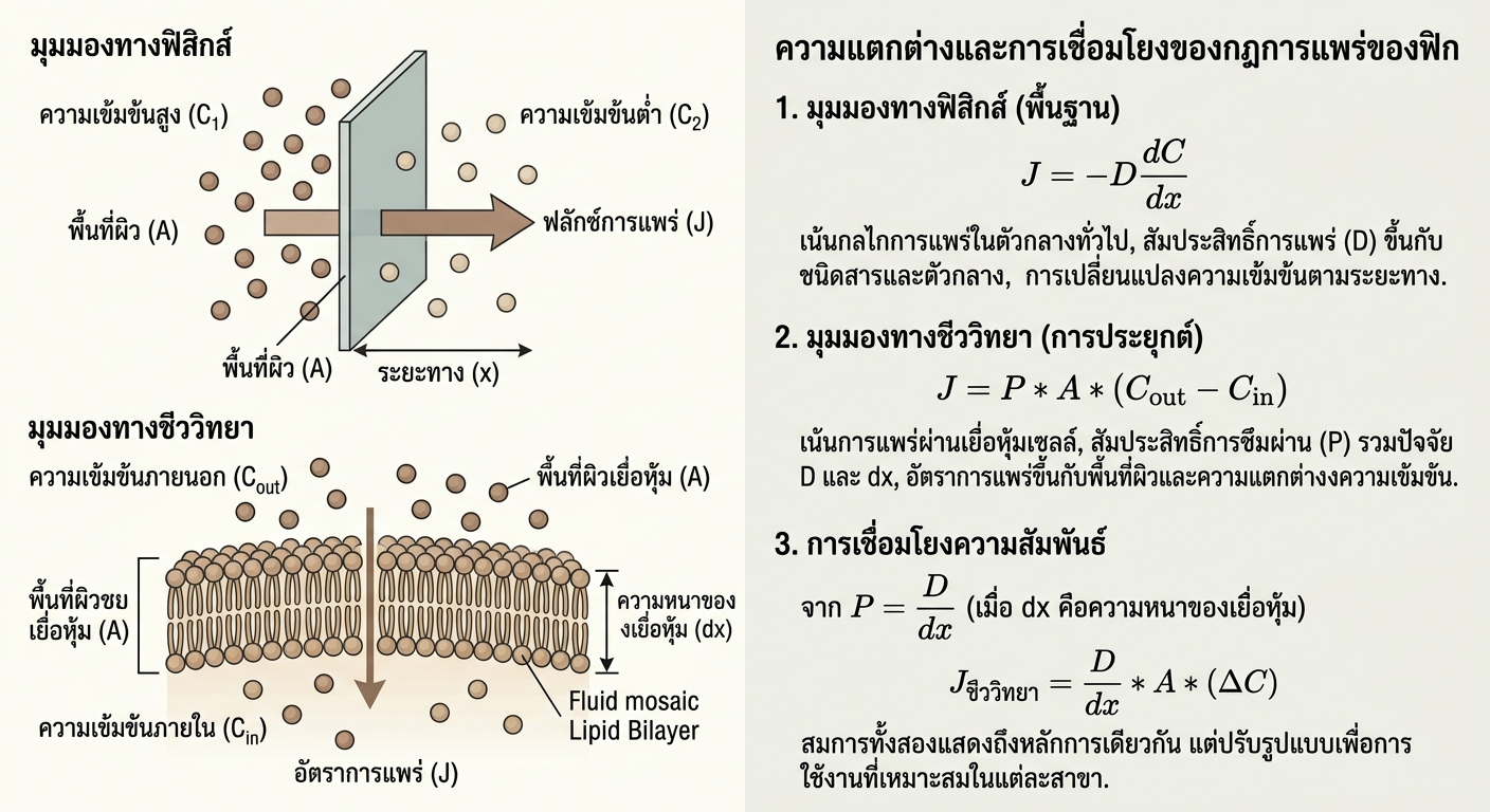 แผนภาพ passive diffusion และสมการ Fick's First Law